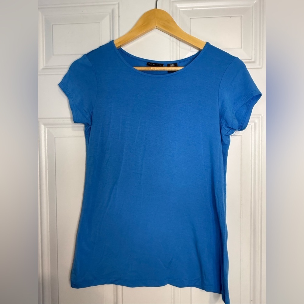 Tahari Blue Fitted Short Sleeve T-Shirt - Picture 1 of 3